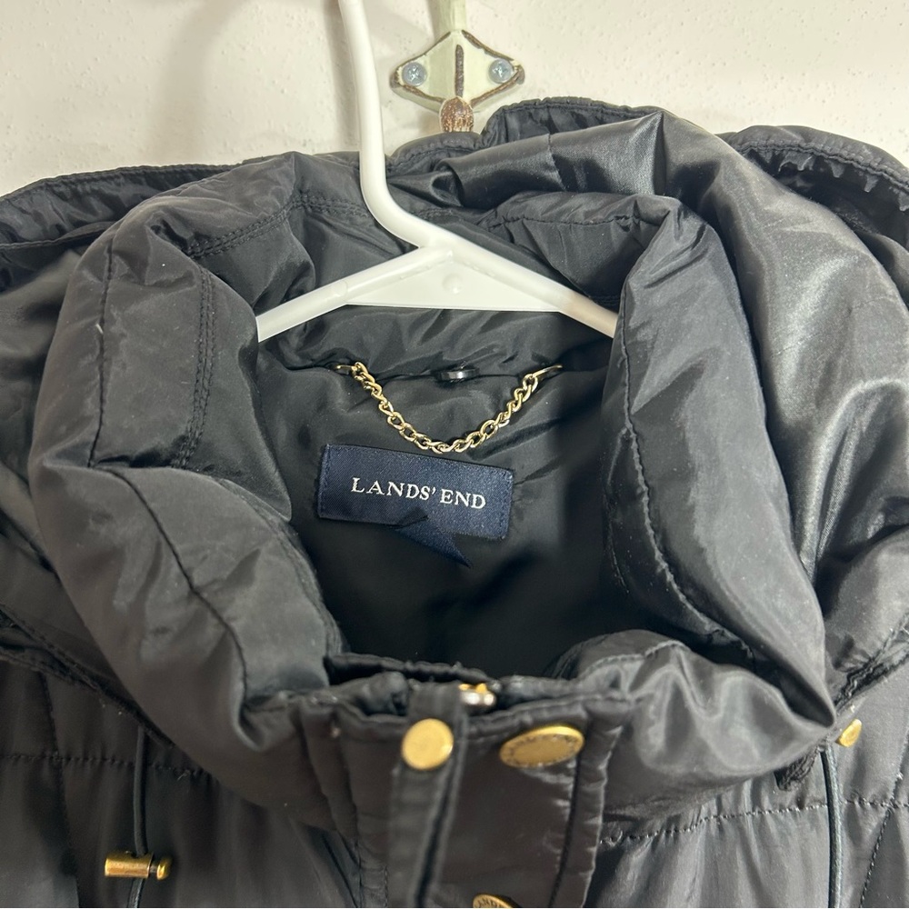 Lands' End Women's Black Hooded Double Zip Puffer Jacket Size S (6-8) - Picture 4 of 16